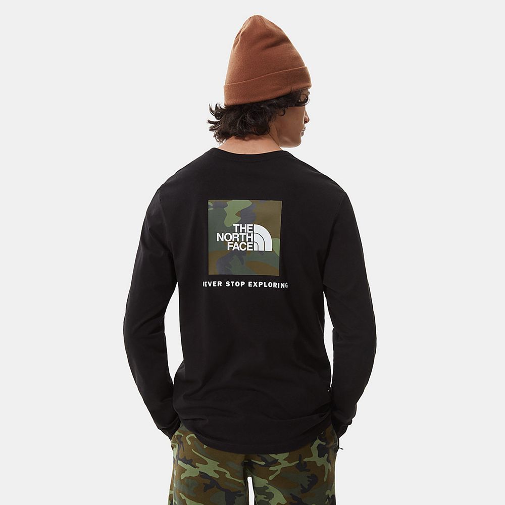 The North Face Long Sleeve Mens Australia - The North Face Red Box Long-Sleeve Black / Camo Print Ne